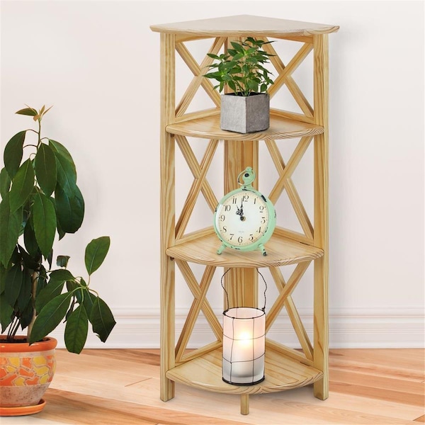 Betterbeds Montego 4-Shelf Corner Folding Bookcase, Natural BE594287 - main